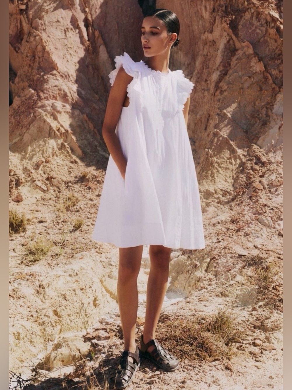 Me+Em Cheesecloth Frill Short Swing Dress US 14